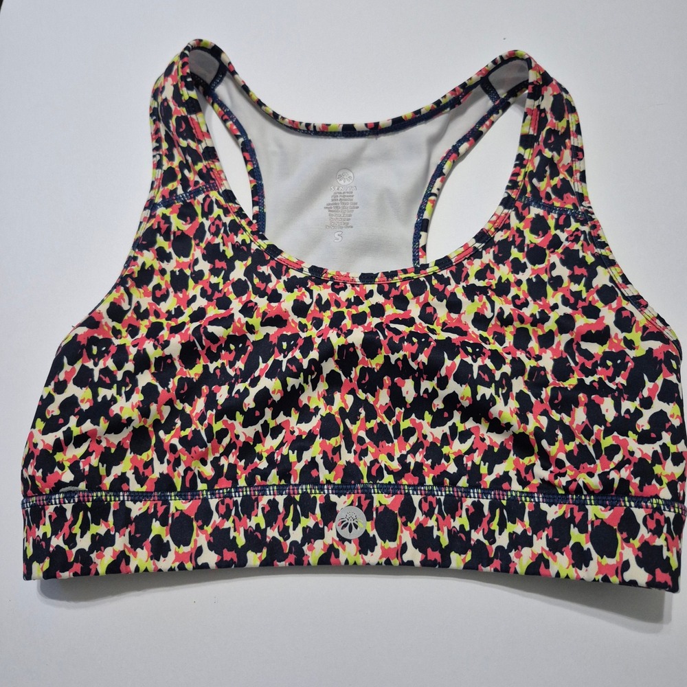 Senita Athletics Sports Bra Womens Small Multicolor Leopard Print Racerback